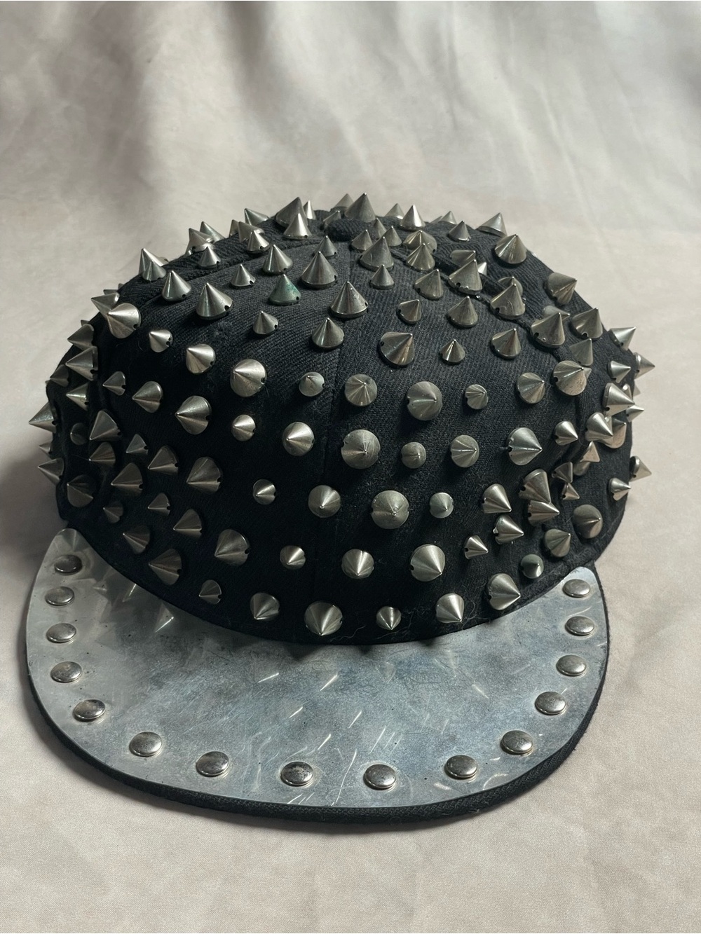 Black Studded Spike Cap with Silver Brim - Unisex Hat